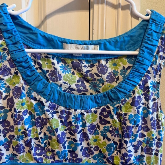 Bodens Blue Teal Green Floral Sleeveless Tank Top Side Zipper Neck Detail Sz 3 - Picture 2 of 10